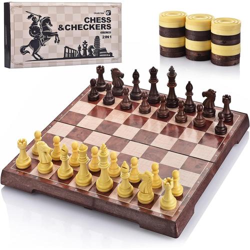 En 1 Magnétiques Jeux D'échecs Avec Dames Et Echequier De Voyage Pliable Pour Enfants Et Adultes--