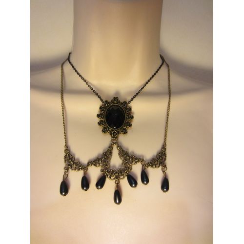 Collier Noir Et Bronze Avec Cabochon