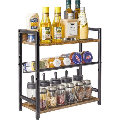 Étagère À Épices,Étagère De Rangement À 3 Niveaux,Organisateur De Bureau,Organisateur De Cuisine,Pieds Réglables,Pour Cuisine,Salle À Manger,Bureau,Marron Vintage Tlj021h