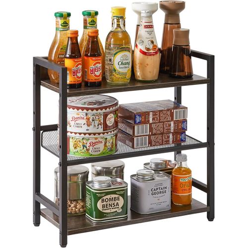 Étagère À Épices,Étagère De Rangement À 3 Niveaux,Organisateur De Bureau,Organisateur De Cuisine,Pieds Réglables,Pour Cuisine,Salle À Manger,Bureau,Gris Vintage Tlj021g