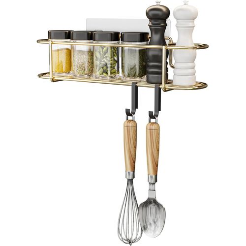 Étagère À Épices Pour Cuisine,Étagère À Épices,Étagères De Cuisine Murale Fournies Avec Autocollant,Étagères Murales Pour Salle De Bain,Garde-Manger De Cuisine,Buffet Robuste (Or)