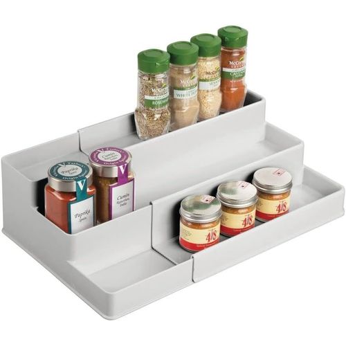 Étagère À Épices Design Pour La Cuisine-Présentoir À Épices Extensible En Plastique Pour Plan De Travail & Armoire De Cuisine-Rangement Cuisine Pratique À 3 Niveaux-Gris Clair