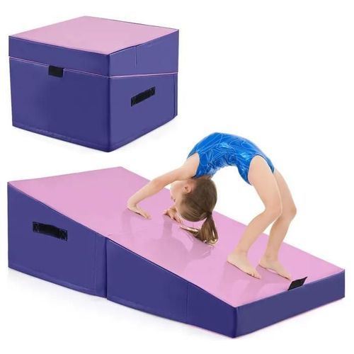 Tapis De Gymnastique Incliné Costway-120 X 60 X 35 Cm-Angle Droit Pliable-Mousse Epe Et Cuir Pvc Antidérapant-Poignée De Transport
