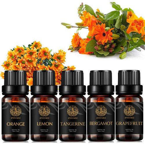 100% Pur Bergamote Huile Essentielle Kit Pour Diffuseur, Aromathérapie Huile D'agrumes Set,5x10ml Thérapeutique Qualité Pamplemousse Huile Essentielle Set Pour Diffuseur-Orange,Citron,Mandarine Huile
