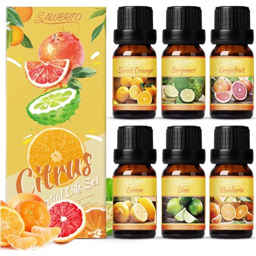 Ensemble D'huiles Essentielles D'agrumes Pour Diffuseur,Huile Parfumée,Ensemble De 6 Agrumes,Orange, Bergamote,Citron,Pamplemousse,Agrumes, Citron Vert Huiles Essentielles Aromathérapie