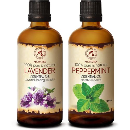 Huiles Essentielles Set 2x100ml Huile De Menthe Poivrée Huile De Lavande - Pur Et Naturelle - Diffuseur Huiles Pour Savon Et Bougie - Aromathérapie - Beauté - Spa - Relaxation - Bain 