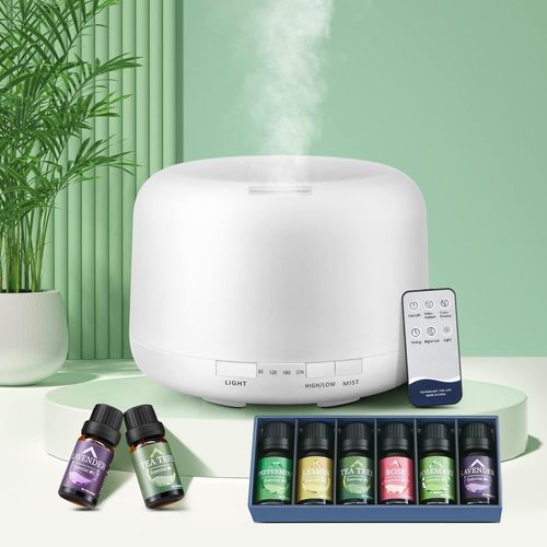 Diffuseur Huiles Essentielles 500ml, 6 Huile Essentielle Diffuseur Parfum Maison, 15 Couleu Silence Diffuseur Huiles Essentielles Sans Fil, Télécommande Diffuseur Huile Essentielle Cadeau Femme Amis 