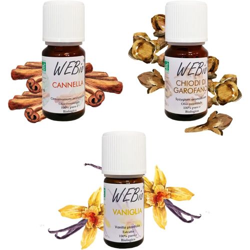 Kit Épicé D'huiles Essentielles Bio - 100% Pures Et Naturelles - 3 Huiles - Arômes Alimentaires, Cannelle, Clous De Girofle, Vanille - Aromathérapie - Détente - Bien-Être - Made In Italy.