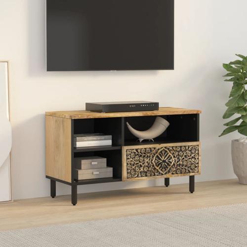 Meuble Tv Moderne 1 Porte 80x33x46 Cm Bois Massif De Manguier