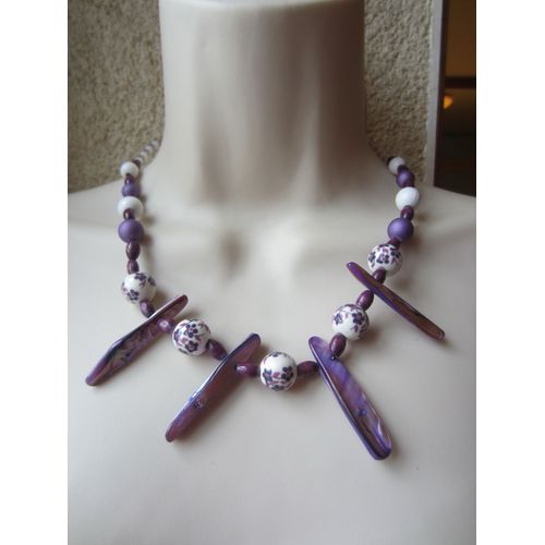 Collier Violet En Céramique Et Nacre