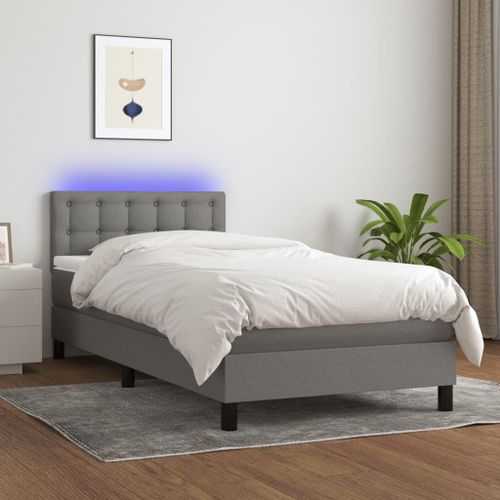 Vidaxl Sommier Tapissier Et Matelas Et Led Bleu 200x200 Cm Tissu