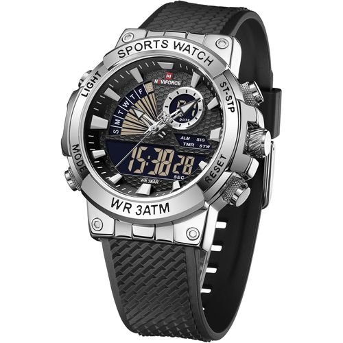Hommes Analogique Numérique Sport Montres À Quartz Militaire Étanche Multifonction Chronographe Bande De Silicone Montre