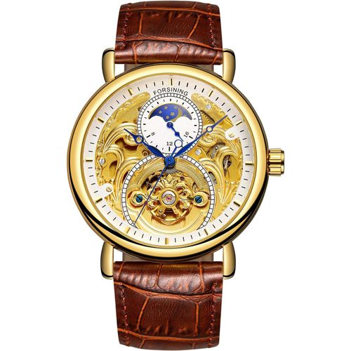 Montre Analogique Originale Pour Homme - Vintage Am/Pm - Soleil Et Lune - Cadran Squelette - Bracelet En Cuir