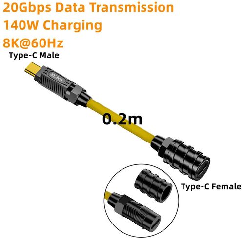 Geek-Câble de données USB C,7 en 1,8K à 60Hz,20Gbps,140W,charge rapide,cordons épissables,compatible avec iPhone 15- 0.2m C M C F