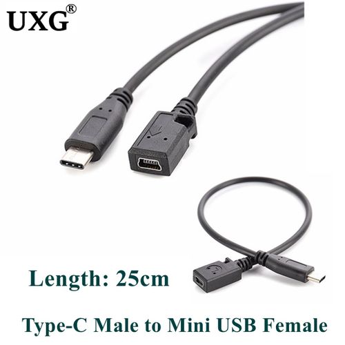 Adaptateur USB C vers Mini USB Type C femelle vers Mini USB mâle,câble 25cm,connecteur pour GoPro MP3 plus tard- UC-019[D830]
