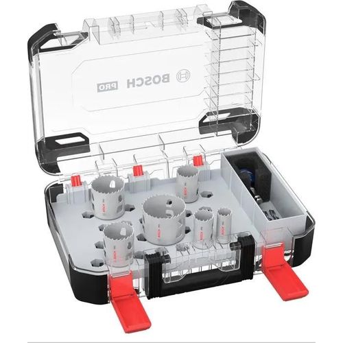 Bosch Lot de 9 scies cloches Pro Multi Material Power Change Plus - Pour bois tendre, cloison sèche, Ø 22, 29, 35, 44, 51, 64 mm.