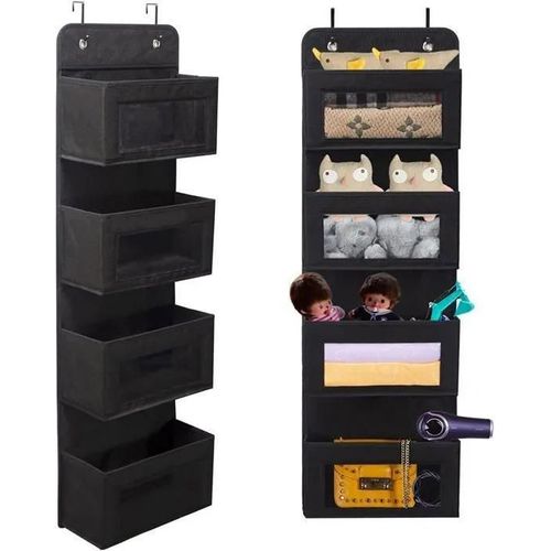 Organisateur De Stockage Noir Suspendu Sur Porte, Étagère De Rangement Avec 4 Compartiment, Meuble De Rangement En Tissu.