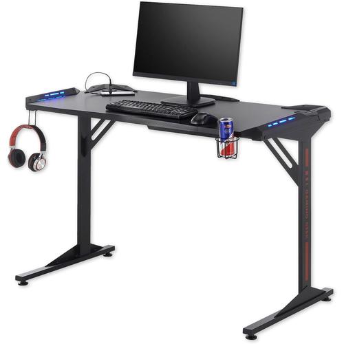 Bc 3110 Gaming Table En Noir,Aspect Carbone-Bureau De Jeu Avec Éclairage Led,Prises Usb & Porte-Boissons-119 X 78 X 60 Cm (L/H/P)