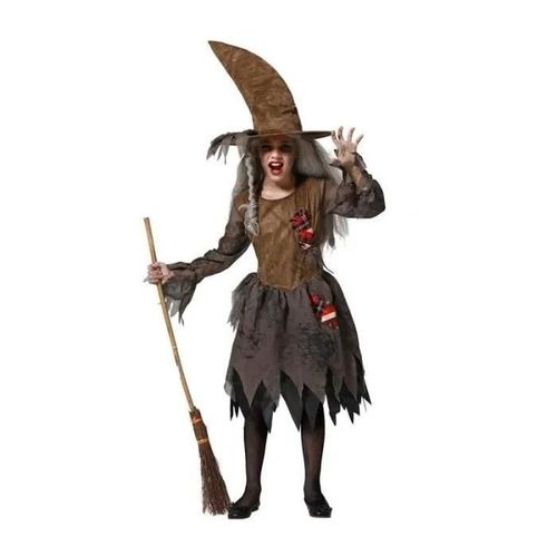 Déguisement De Sorcière Marron Pour Fille - Atosa - Costume Pour Halloween - Imitation Daim, Lin Et Satin