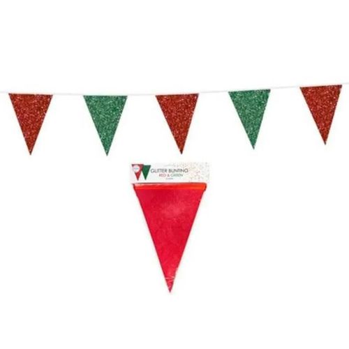 Guirlande - Fanions Verts et Rouges à paillettes - 6m - 16x20 cm