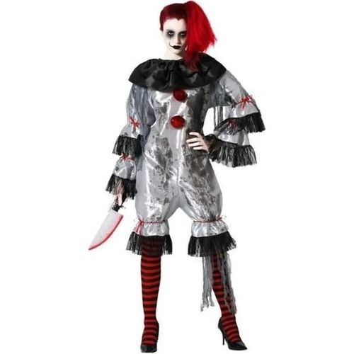 Déguisement Femme Clown Gris Ensanglanté - Atosa - Halloween - Tissu Satiné - Adulte