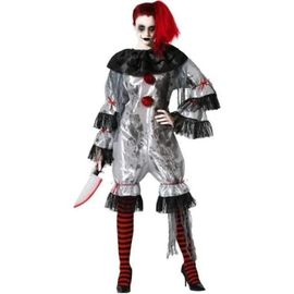 Déguisement Femme Clown Gris Ensanglanté - Atosa - Halloween - Tissu Satiné - Adulte