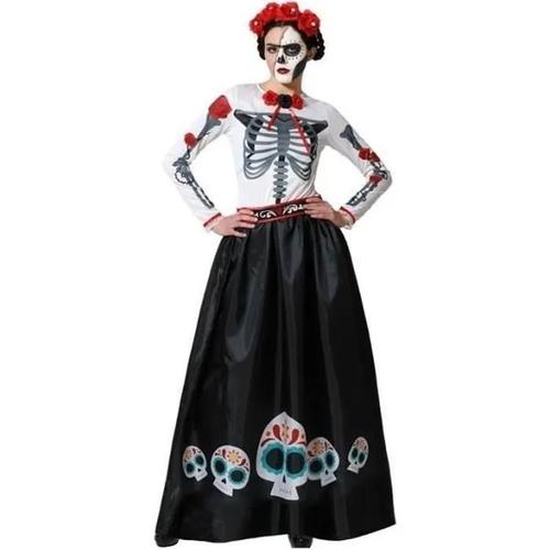 Déguisement Femme Squelette Mexicain - Atosa - Robe Longue Et Ceinture - Halloween