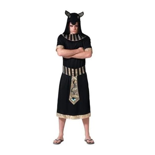 Déguisement Homme Egyptien Anubis - Atosa - Tunique, Col, Masque, Brassards Et Poignets - Noir Et Lamé Doré