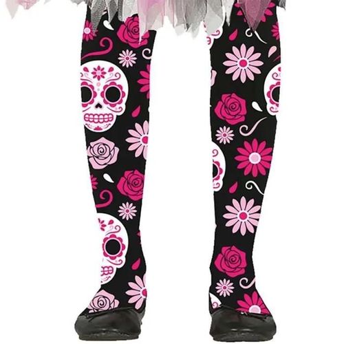 Paire De Collants Catrina Calaveras Fleurs Fille 8/10 Ans Noir
