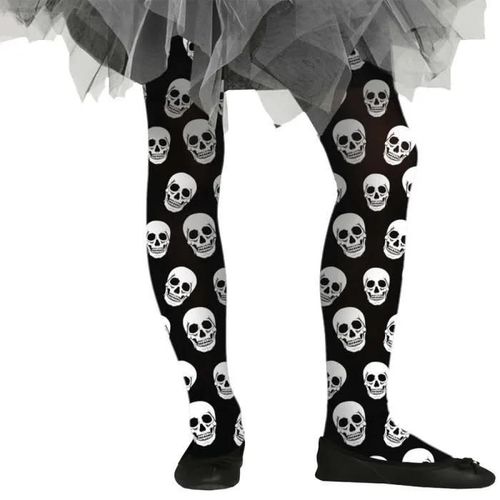 Collants Opaques Noirs Têtes-De-Mort Pour Enfant - Marque - Modèle - Halloween - Intérieur - Blanc