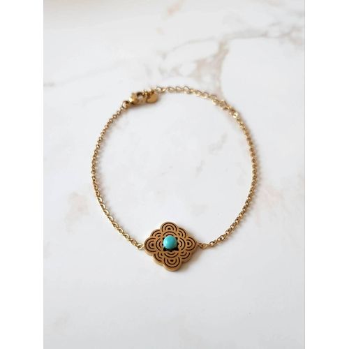 Bracelet Doré En Acier Inoxydable Beau Motif En Pierre Bleue