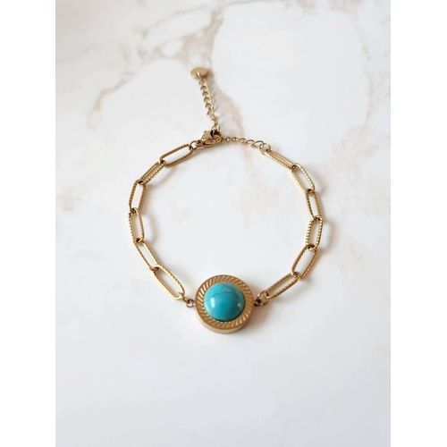 Bracelet Avec Pierre Bleue Doré En Acier Inoxydable
