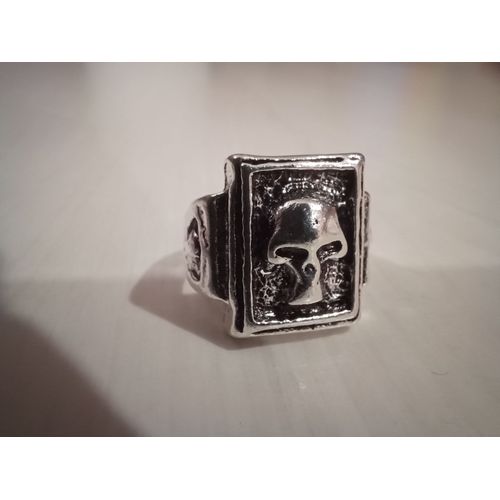 Bague Tête De Mort , Chevalière Carré,Métal Argente,Taille 20