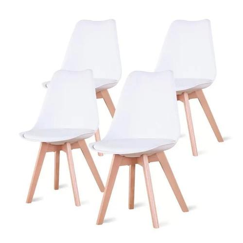 Dowisdoly - Lot De 4 Chaises - Chaises Scandinaves - Coussin De Siège En Cuir-L 49x P 42xh 83(Blanc)