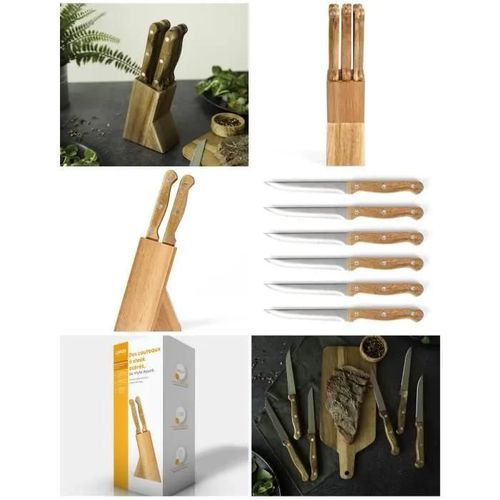 Bloc De 6 Couteaux À Steak En Bois D¿Acacia Aux Finitions De Qualité