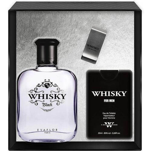 Whisky Black Coffret Pour Homme Eau De Toilette 100 Ml + Parfum De Voyage 20 Ml + Money Clip Vaporisateur Spray Parfum Homme 120 Ml 