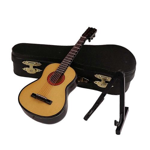 C-Guitare Miniature En Bois Avec Support Et Étui Mini Instrument De Musique Miniature Maison De Poupée Modèle Ho
