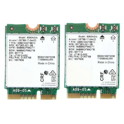Carte WiFi 9560NGW 1730Mbps Sans Fil AC 9560 Double Bande 2.4G + 5G Bluetooth 5.0 802.11Ac M.2 CNVI Filaire