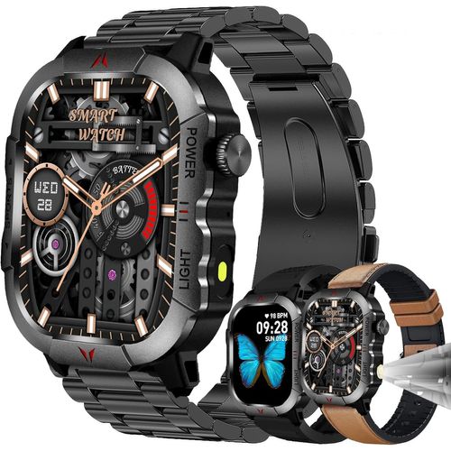 Montre Connectée Homme Avec Appel Bluetooth, 1,96"" Amoled Smartwatch Avec 123 Modes Sportifs 5atm Étanche, Tracker D'activité, Sommeil, Spo2, Fréquence Cardiaque, Smart Watch (Marron)