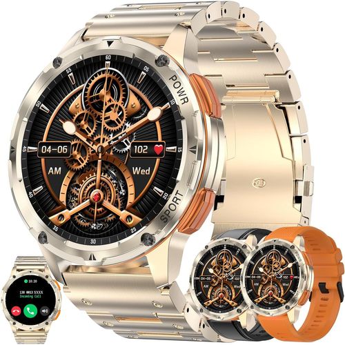 Montre Connectée Homme Avec Appel Bluetooth, Batterie 400 Mah, 5atm Étanche, Smartwatch Avec 123 Modes Sportifs Tracker D'activité, Sommeil, Spo2, Smart Watch Pour Ios Android (Doré)