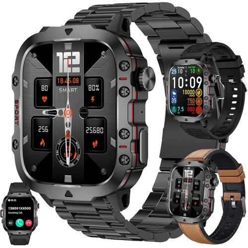 Montre Connectée Homme Avec Appel Bluetooth, 1,96"" Amoled Smartwatch Avec 123 Modes Sportifs 5atm Étanche, Tracker D'activité, Sommeil, Spo2, Fréquence Cardiaque, Smart Watch (Marron)