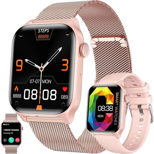 Montre Connectée Femme Avec Appel Bluetooth, 5atm Étanche Smartwatch Avec 123 Modes Sportifs Tracker D'activité, Sommeil, Fréquence Cardiaque, Spo2, Smart Watch Pour Ios Android (Doré)