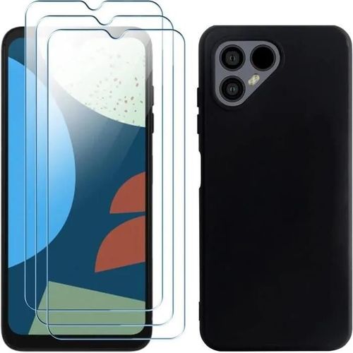 Coque Pour Fairphone 5 + [3 Pièces] Verre Trempé, Souple Silicone [Antichoc] Coque De Protection, Anti-Rayures Tpu Case - Noir