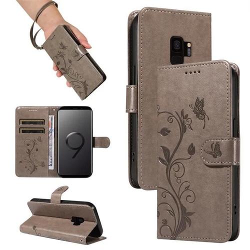 Etui Pour Samsung Galaxy S9 5.8\ Housse En Cuir Pu, Fermeture Magnétique Portefeuille Tui À Rabat - Gris Yewhbd