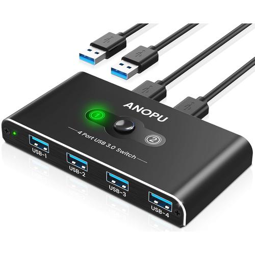 Switch Usb 3.0,Commutateur Usb Kvm Switch 4 Ports Pour 2 Pcs,2 Ordinateurs Partageant 4 Périphériques,Haute Vitesse 5 Gbps,Commutateurs Kvm Pour Souris,Clavier,Scanner Avec 2 Câbles Usb