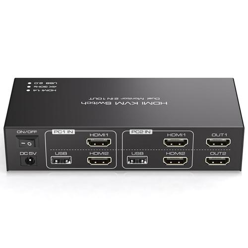 Hdmi Kvm Switch 2 Pc 2 Monitor 4K30Hz Commutateur Kvm Usb 2.0 Pour 2 Pc Partager 2 Moniteurs & 4 Périphériques Usb Prise En Charge Du Mode Etendu/Copie Avec 2 Câbles Usb&Contrôleur De Bureau