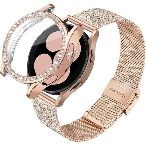 Bracelet+Couvercle De Protection Remplacement Pour Galaxy Watch 4 40mm Femmes, Bracelet En Métal En Acier Inoxydable De Type Maill