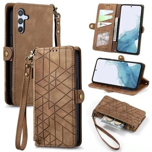 Etui Samsung Galaxy A54 6.4\, Housse En Cuir Pochette Portefeuille Pu Flip Poche Zippée,Fentes Cartes,Marron Jh674