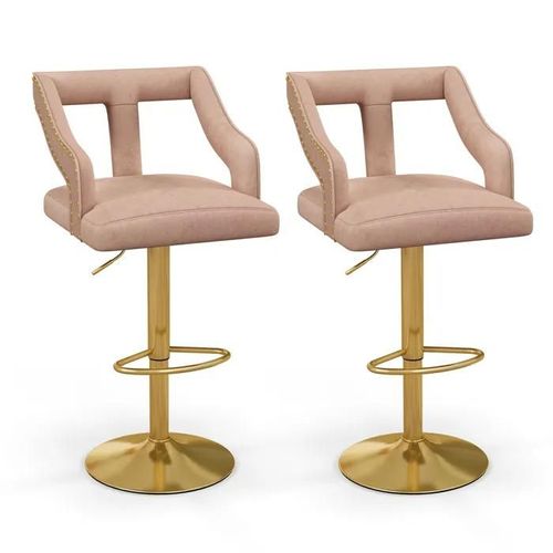 Costway Lot 2 Chaises De Bar Pivotantes, Hauteur Du Siège Réglable 63-85, Repose-Pied, Base En Métal Galvanisé, Rose