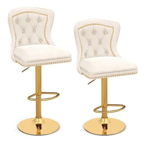 Costway Lot 2 Tabourets De Bar Pivotants En Velours Hollandais, Hauteur Du Siège Réglable 67-87 Cm, Base En Métal Galvanisé, Beige